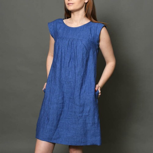 Royal Blue Linen Dress A Line Women Dress Linen Summer - Etsy
