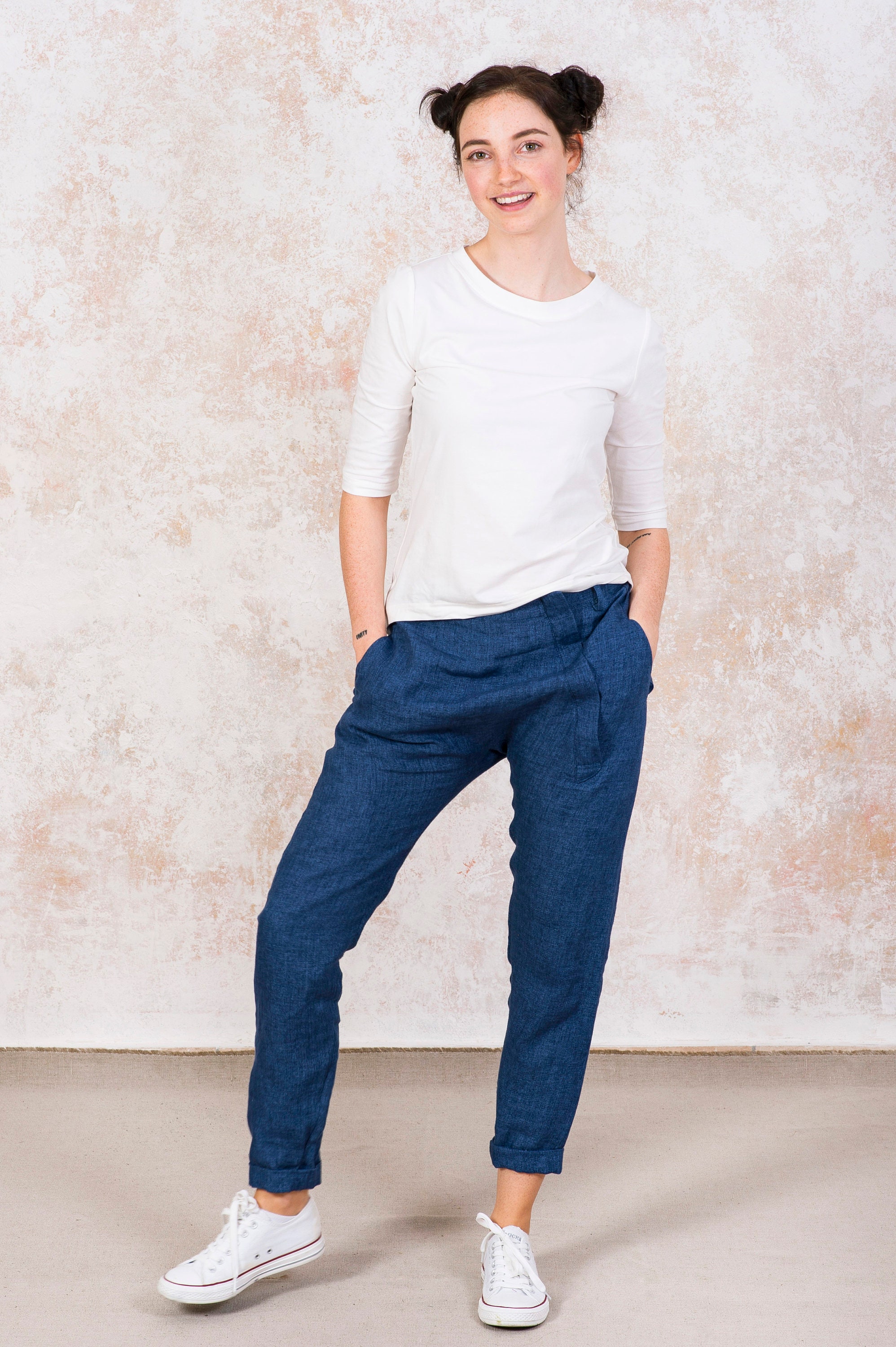 Skinny Linen Pants Womens Tapered Linen Pants With Front Etsy UK