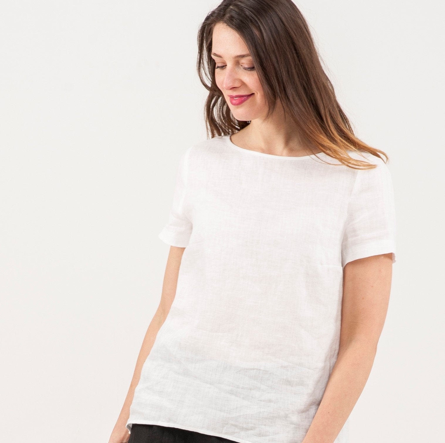 womens fitted white linen shirt