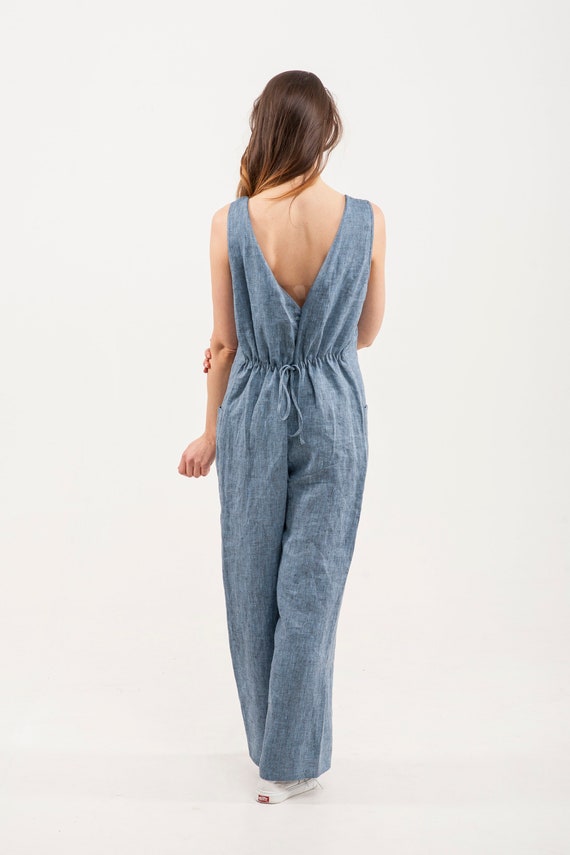 v neck linen jumpsuit