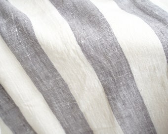 Grey-white stripped linen fabric on sale 1.56m/1,70 y - Stone washed linen fabric - Heavy linen fabric - LAST piece - Rustic Baltic linen