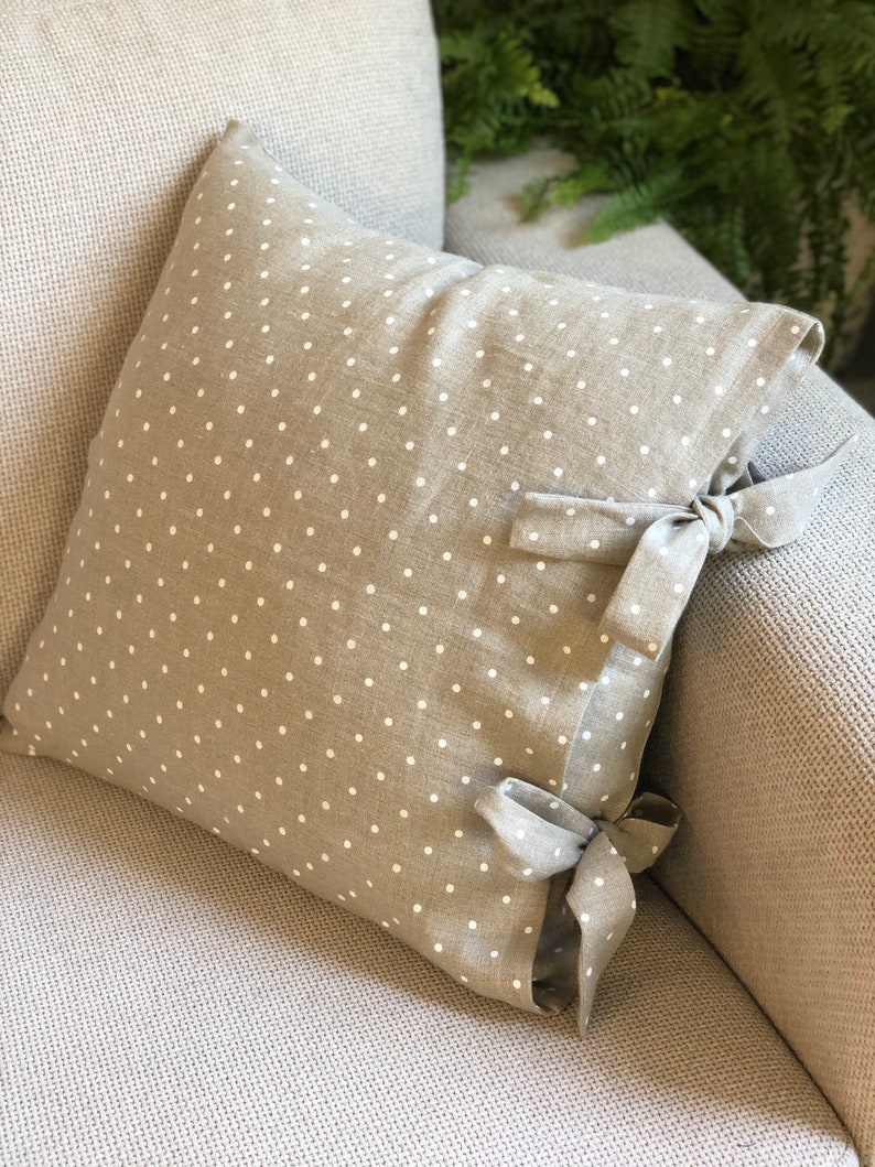 Pillow Cover with Ribbon Bow Ties 100 linen pillow cover Etsy