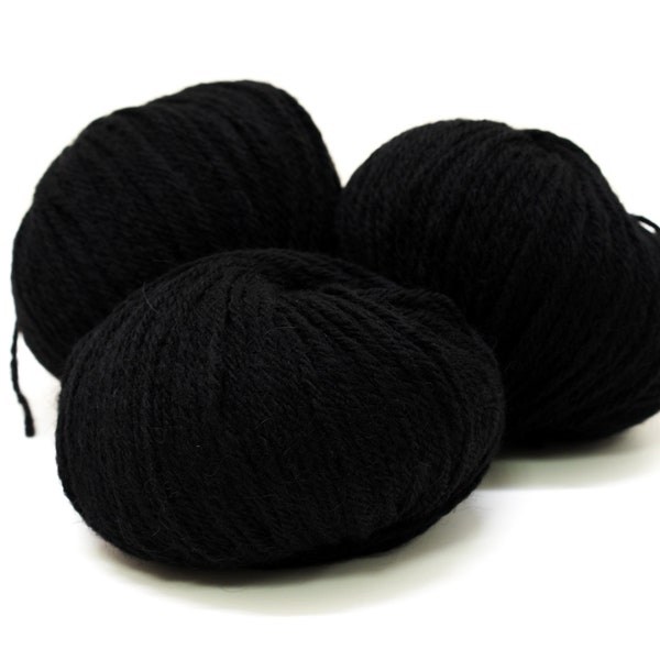 Mélange de laine d'alpaga Aran duveteuse noire - 40 alpaga / 40 laine / 20 PO - pour chapeaux, écharpes, vêtements pour femmes et hommes, à tricoter et à crocheter