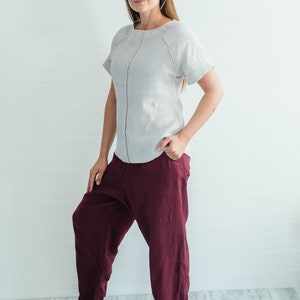 Last mahogany linen women trousers in S size linen drop crotch trousers baggy linen pants drawstring linen pants Bengi design SALE image 6