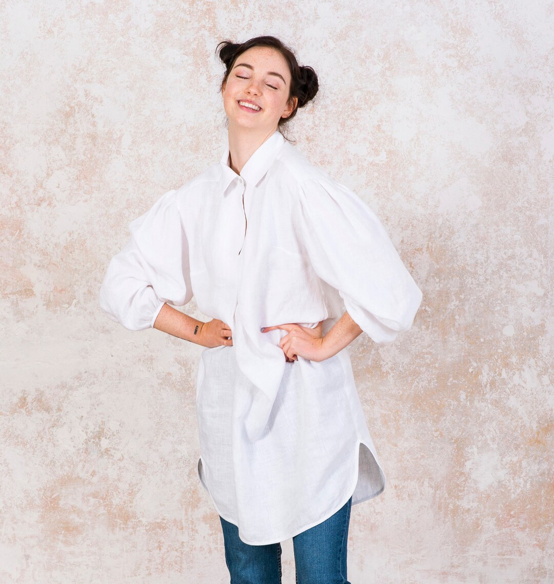 Oversized White Linen Shirt Dress: Long Sleeve Button Down - Etsy