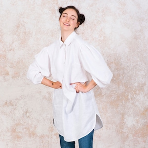 The last White linen dress-shirt, oversized linen button down shirt, linen long sleeve shirt, beach white linen shirt – color in the picture
