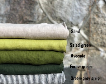 European linen fabric - sand linen - salad green linen - avocado linen - forest green linen - green-grey striped linen - washed linen