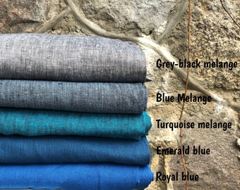 European Linen Fabric: Softened Melange & Solid Blues