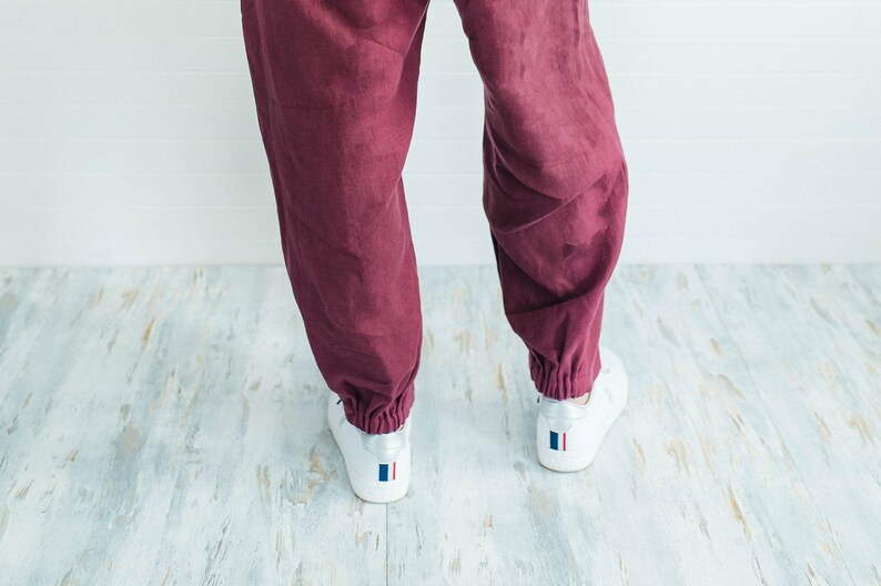 Last mahogany linen women trousers in S size linen drop crotch trousers baggy linen pants drawstring linen pants Bengi design SALE image 7