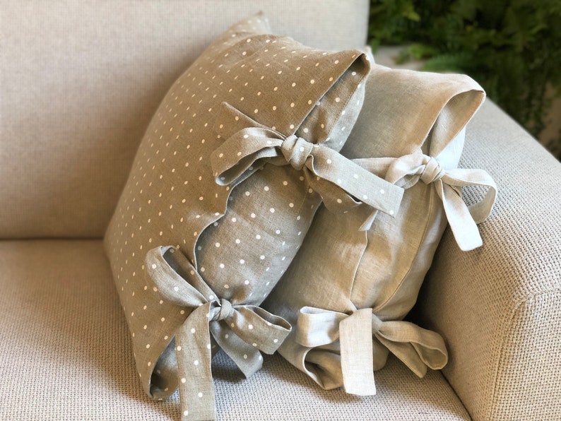Pillow Cover with Ribbon Bow Ties 100 linen pillow cover Etsy