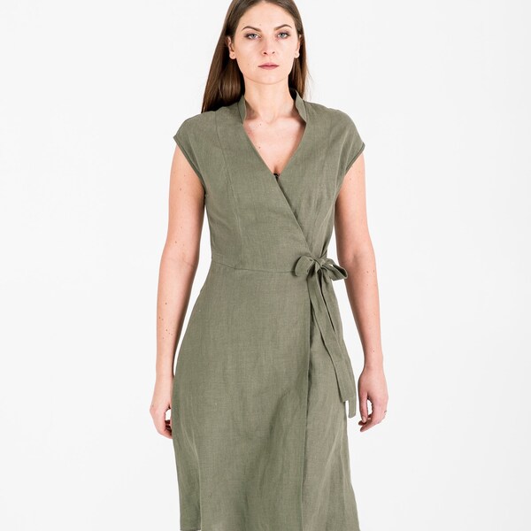 Last wrap linen dress  in S size - Elegant linen dress - V Neckline dress - Linen dress on SALE - Bengi design