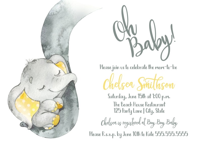 EDITABLE Yellow and Gray Elephant Baby Shower Invitation Etsy