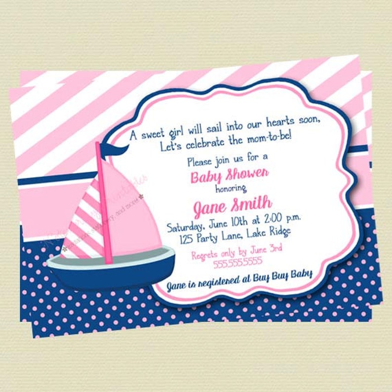 Sailboat Baby Shower Invitations Nautical Baby Girl Shower Etsy Sailboat Baby Shower Invitations Nautical Baby Girl Shower Etsy