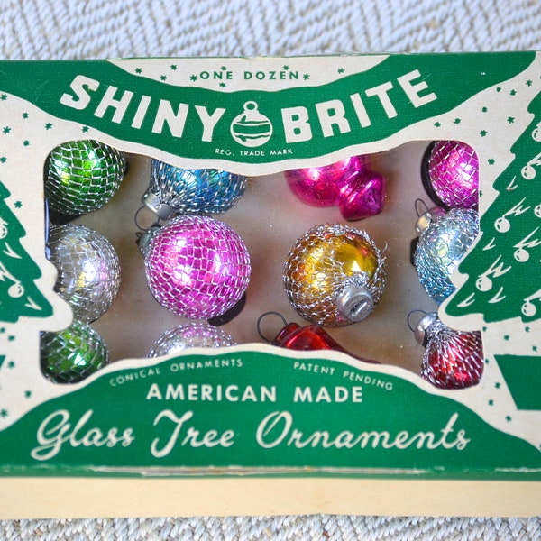 12 Miniature SHINY BRITE Vintage Christmas Ornaments