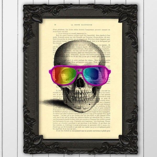 Skull with rainbow glasses art print colorful funny skull pride glasses LGBT home dorm decor