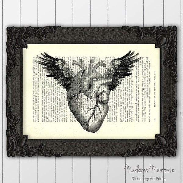 heart with wings print heart angel art print