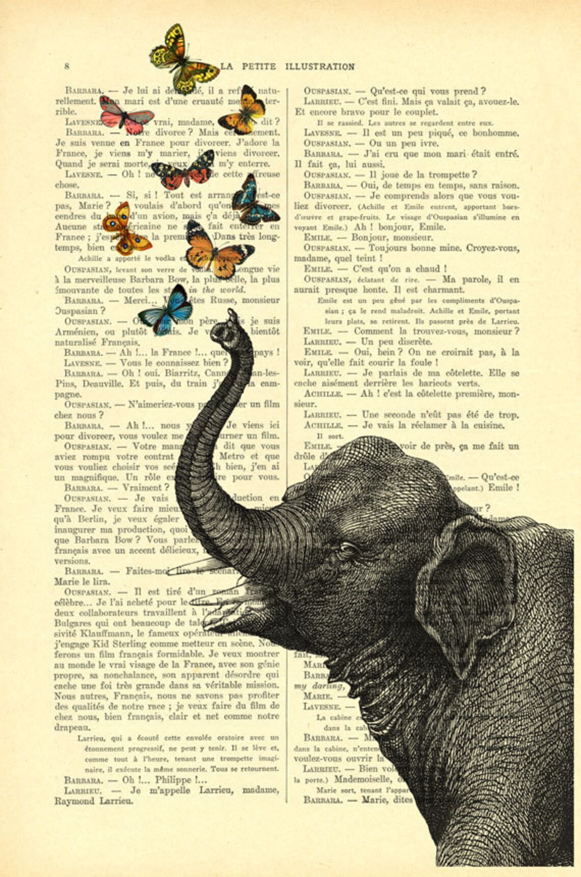Elephant butterflies art print butterflies decor dictionary Etsy