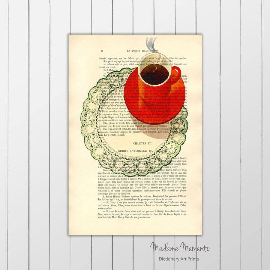 Coffee Cup Print Vintage Dictionary Coffee Art Print Coffee Etsy