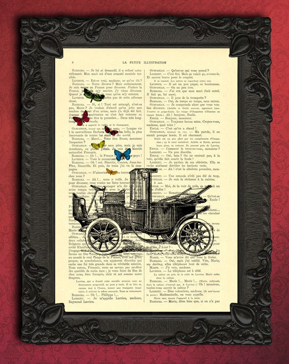 Oldtimer With Butterflies Print Antique Car And Butterfly Art Etsy