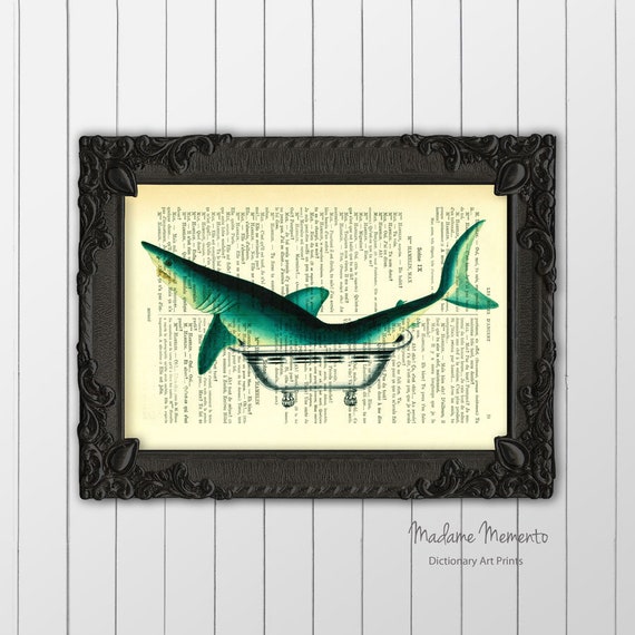 Shark Giclee Print In A Bathtub, Shark In Bathtub