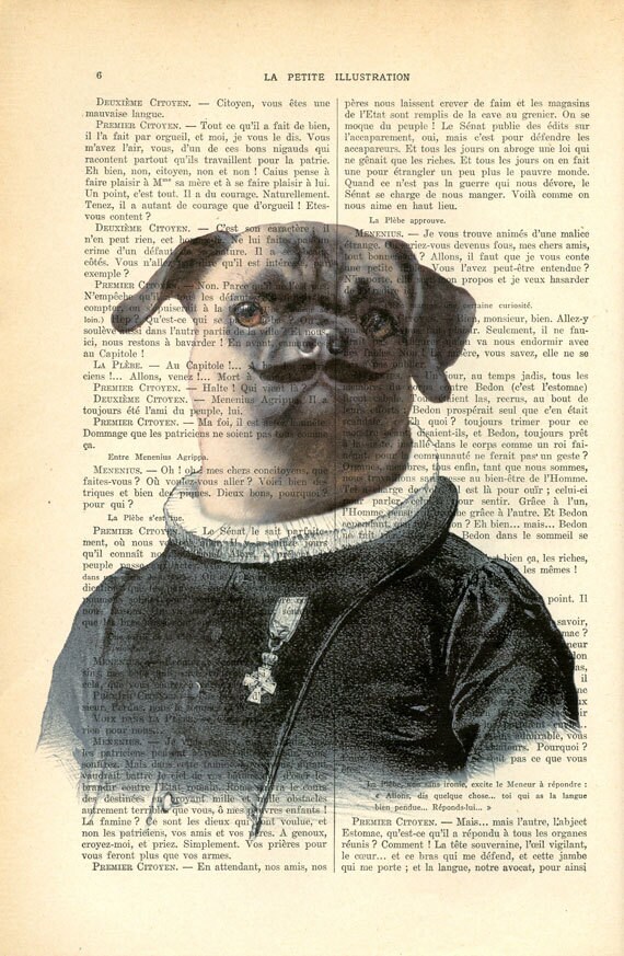Pug With Moustache Print Pug In Clothes Print Dressed Pug Etsy