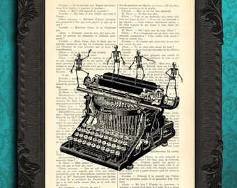 typewriter with dancing skeletons print