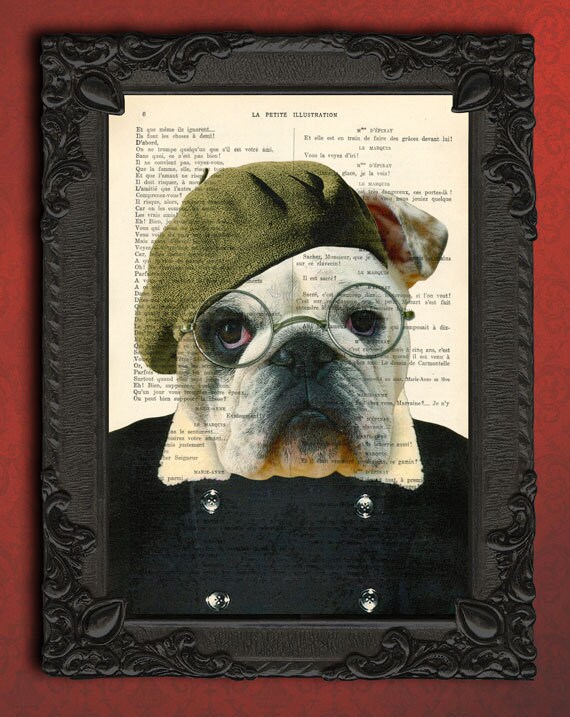 Pug Print Vintage Dictionary Page Wall Art Picture Dog Animal In Clothes Suit 