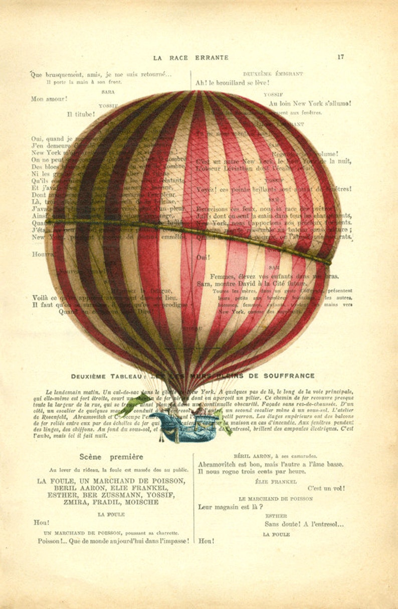 Hot Air Balloon Nursery Dictionary Art Print for Children Etsy