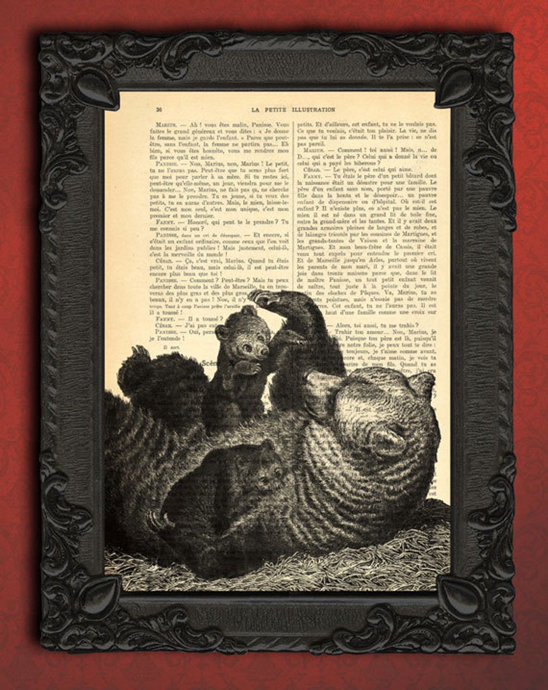 Brown Bear Print Mama Bear And Cubs Illustration Upcycled Etsy