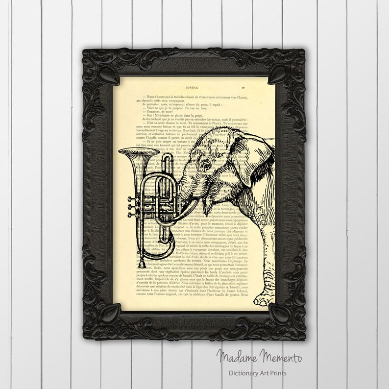 Elephant Trumpet Art Print Music Instrument Elephant Gift Etsy