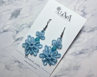Musubi flower earring / Good Luck Knot's arrangement sky blue