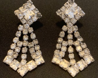 Massive Clear Rhinestone Chandelier Style Screwback Earrings