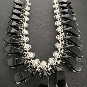 Vintage Water Drop AB Rhinestones UNIQUE Black Silvertone Necklace Choker RUNWAY Piece