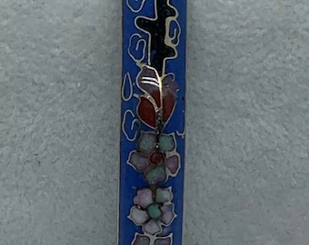 Vintage Cloisonné BANGLE Bracelet Multi-Colored Floral Flowers Blues Reds Gold Tones Exquisite