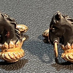 Swank Black Horse Head Cufflinks Chess Knights Goldtone Signed
