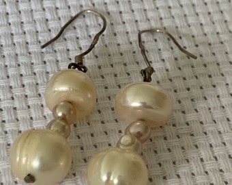 Vintage Sterling Silver Genuine PEARLS Drop Dangle Ball Beaded Earrings