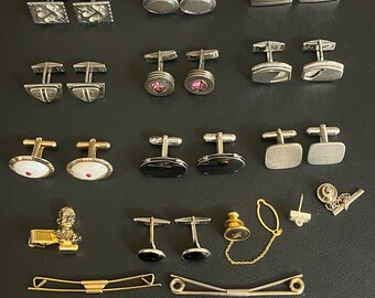 Vintage Cuff Link Tie Bar Lot Signed Unsigned Stones Unique Pieces