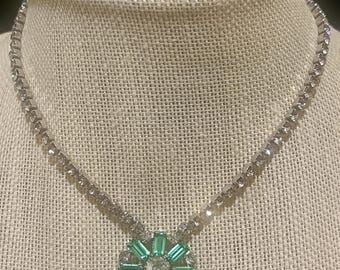 Vintage ASTRA (Joseph Wiesner) Silvertone Rhinestones Necklace Earrings Set Signed Screwback Bright Finish RARE