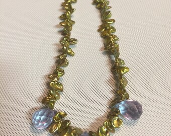 Stunning Sterling Silver Mother of Pearl Briolette  Beaded Necklace VERY UNIQUE!