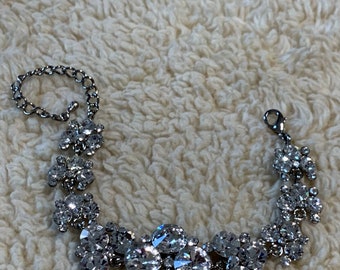 Stunning Clear RIVOLI Silvertone Faceted Rhinestone Cluster Bracelet UNIQUE