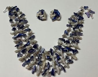 Vintage JAPAN Signed Multi-Strand MOP Necklace Earrings Set Demi