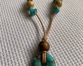 Turquoise UNIQUE Beads Necklace Choker Sterling Silver Clasp Chain