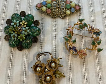 Vintage Brooch Lot Some Need Repairs Licite Enamel Unique