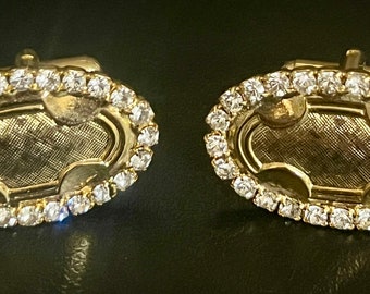 Vintage Goldtone RHINESTONES Oval Cuff Links