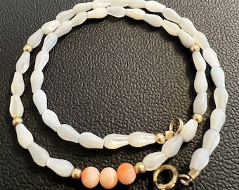 Vintage Gold Filled Pearls Salmon Coral Beaded Necklace Gold Filler Spacer Beads Elegant Piece