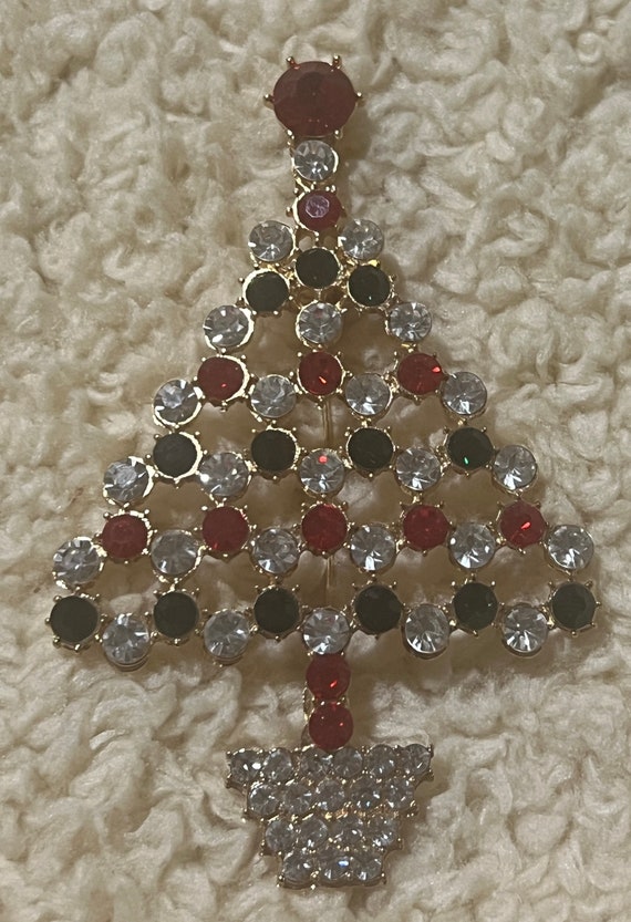 Vintage Rhinestones Christmas Tree Brooch Pin Holi