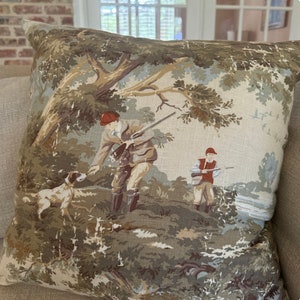 Vintage look hunting, square or lumbar, choice of fabric on back, sportsman, man cave, boys room, avondale
