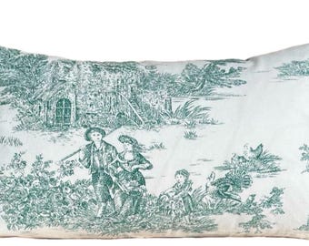 Dark Green Toile Pillow Cover, French Country Cottage Decor