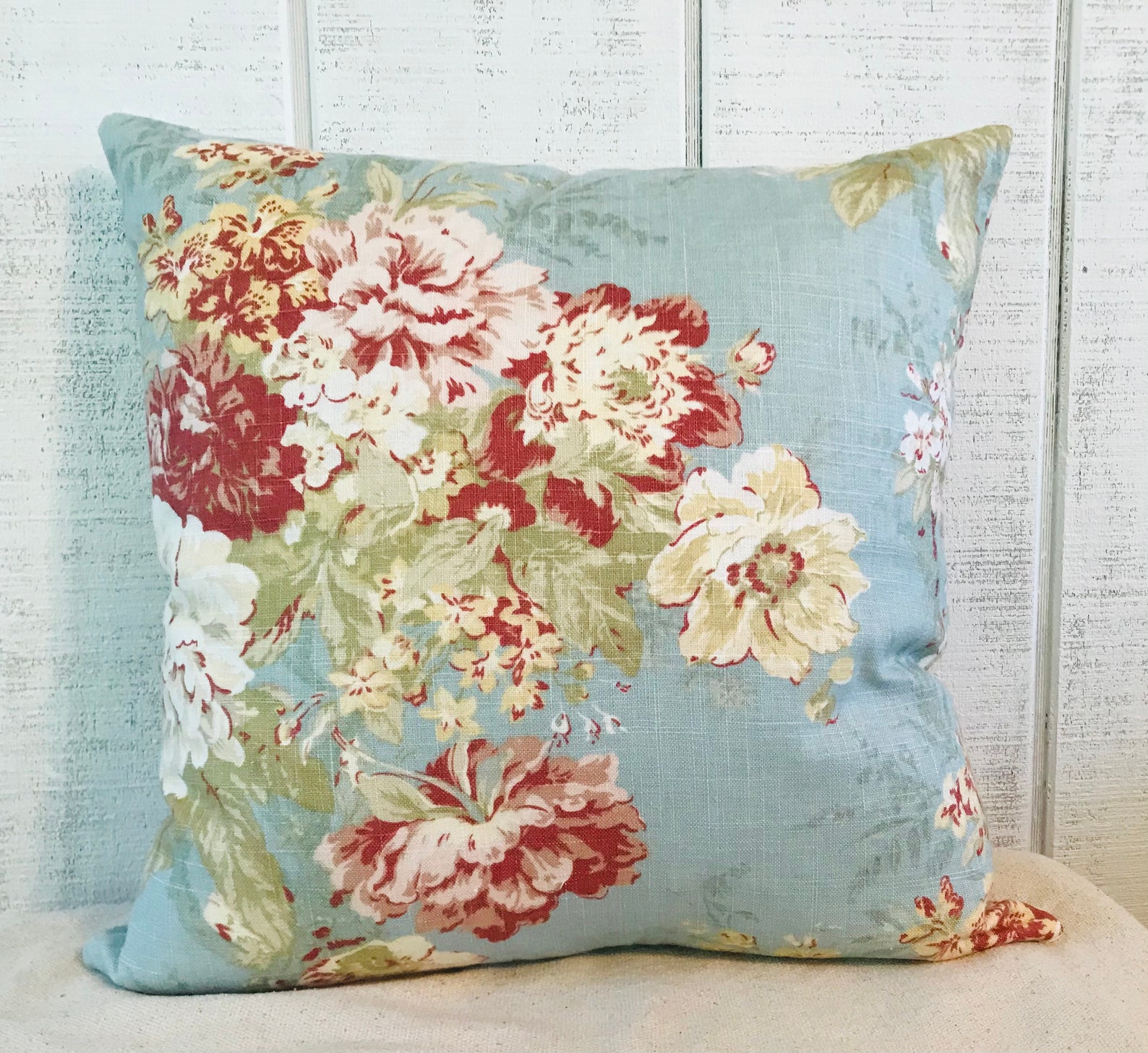Waverly robin's egg blue floral pillow cover Ballad Etsy