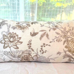 Lumbar Waverly Lucchese linen blend pillow cover, tan and gray floral, French country, Cottage